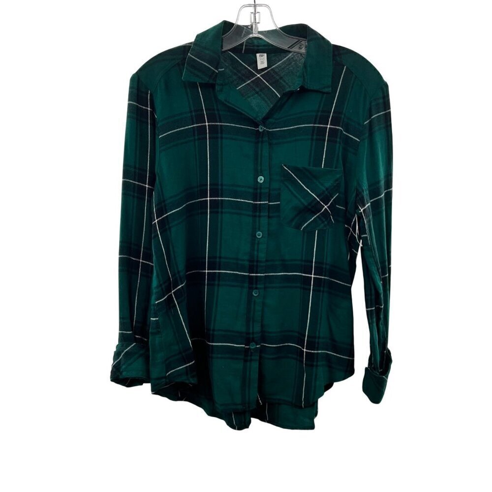 BP Nordstrom Button Up Top Women's Size XXS Green/Multi Plaid Long Sleeve New